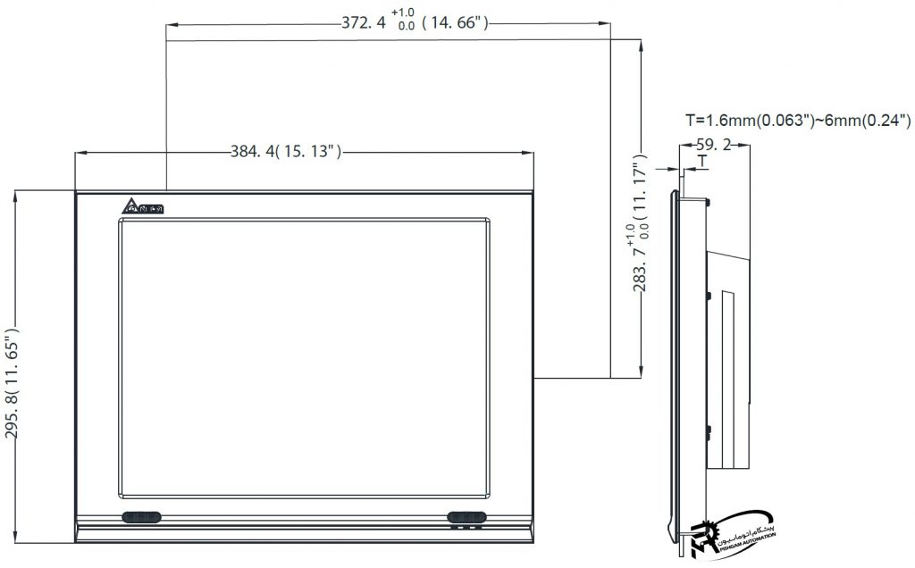 ابعاد HMI دلتا مدل DOP-W157B