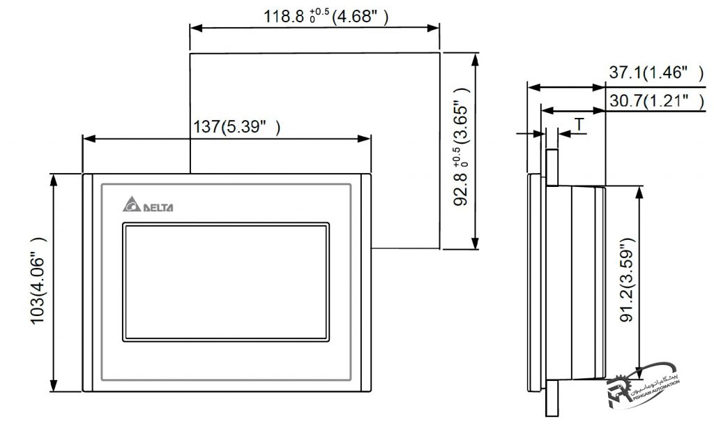 ابعاد HMI دلتا DOP-103BQ