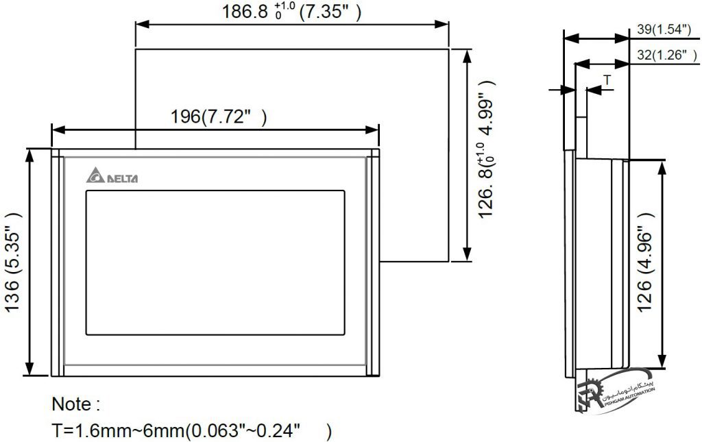 ابعاد HMI دلتا DOP-107WV