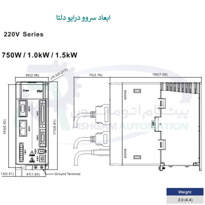 سروو موتور 1000 وات A2 دلتا بدون ترمز 3000 دور ECMA-C21010S9 - تصویر 3