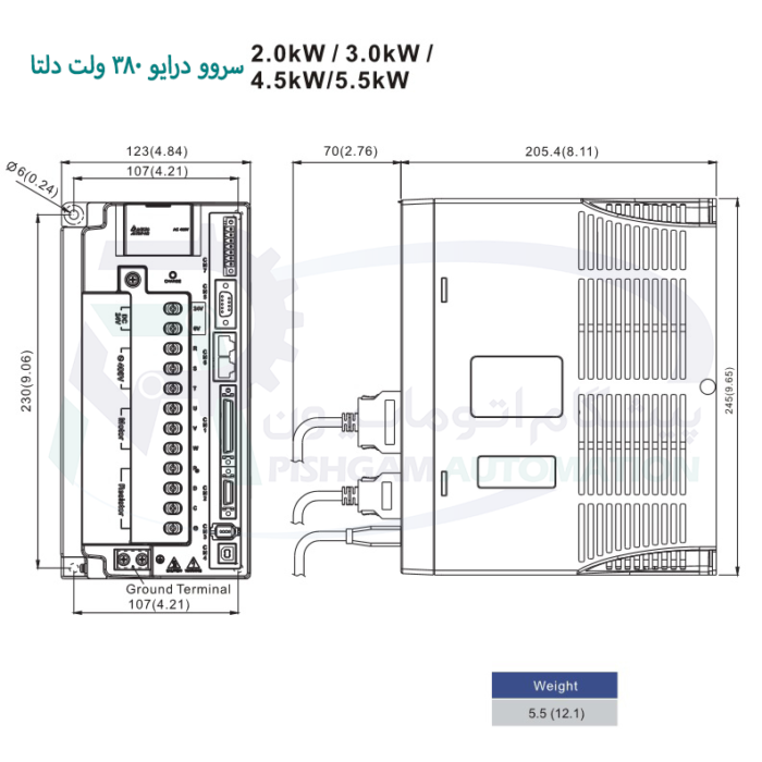 سروو موتور 2000 وات A2 دلتا بدون ترمز 2000 دور ECMA-K11320R4 - تصویر 4