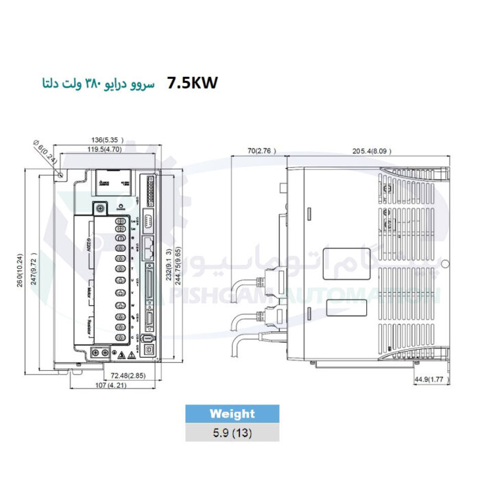 سروو موتور 7.5 کیلو وات A2 دلتا ترمزدار 1500 دور ECMA-L11875S3 - تصویر 5