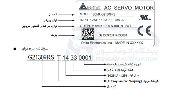 پلاک سروو موتور 1 کیلو وات B2 دلتا بدون ترمز 1000 دور سروو موتور 1 کیلو وات دلتا B2 بدون ترمز 1000 دور ECMA-G21309RS