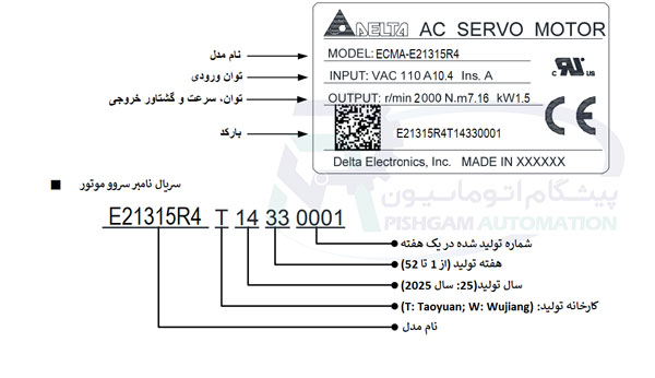 پلاک سروو موتور 1.5 کیلو وات B2 دلتا بدون ترمز 2000 دور سروو موتور 1.5 کیلو وات دلتا B2 بدون ترمز 2000 دور ECMA-E21315R4