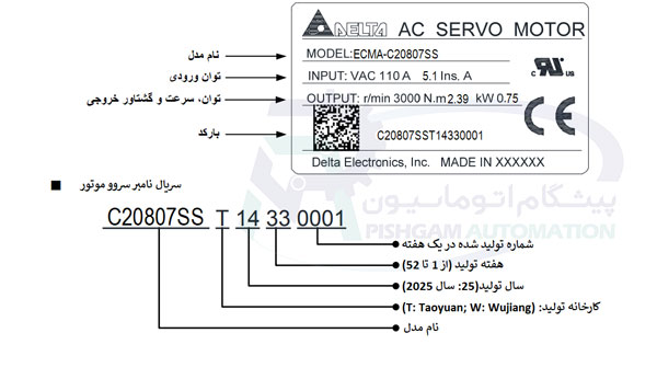 پلاک سروو موتور 750 وات B2 دلتا ترمزدار 3000 دور سروو موتور 750 وات دلتا B2 ترمزدار 3000 دور ECMA-C20807SS