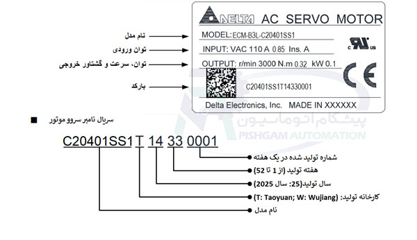 مشخصات پلاک سروو موتور 100 وات سری B3 دلتا ترمزدار با کد ECM-B3M-C20401SS1