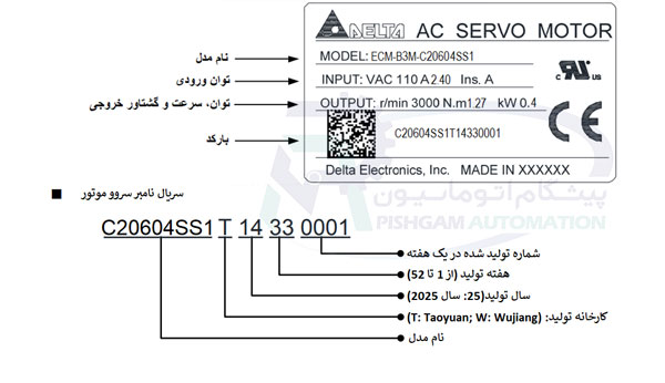 مشخصات پلاک سروو موتور 400 وات سری B3 دلتا ترمزدار با کد ECM-B3M-C20604SS1